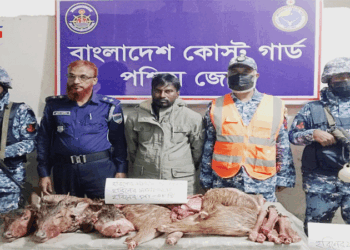 মোংলায় যৌথ অভিযানে হরিণের মাংস, মাথা, পা ও ফাঁদসহ ১ শিকারি আটক