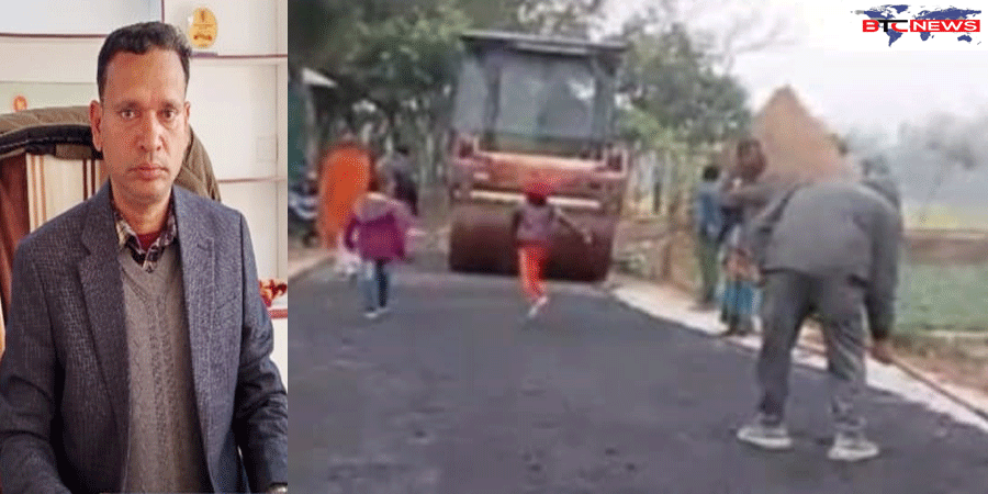 জলঢাকায় গ্রামীণ উন্নয়ন প্রকল্প পাকাকরণ রাস্তার কাজের তদারকি করছেন প্রকৌশলী তারিকুজ্জামান