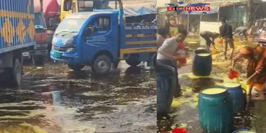 সিদ্ধিরগঞ্জে পাইপ ফেটে সড়কে ছড়িয়ে পড়ল বিপুল পরিমাণ ভোজ্যতেল