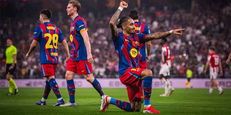 রাফিনিয়ার জোড়া গোল, বড় জয়ে ফাইনালে বার্সেলোনা
